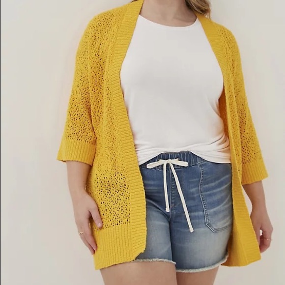 torrid Sweaters - Host Pick! 🎊 Torrid Yellow Open Stitch Open Cardi 3X 22/24 NWT